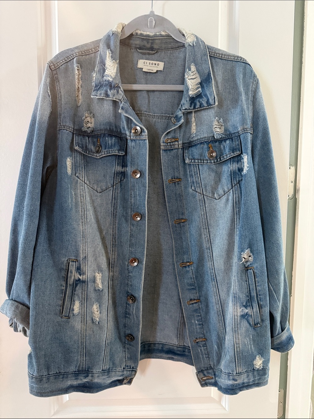 Ci Sono Light Blue Distressed Denim Jacket